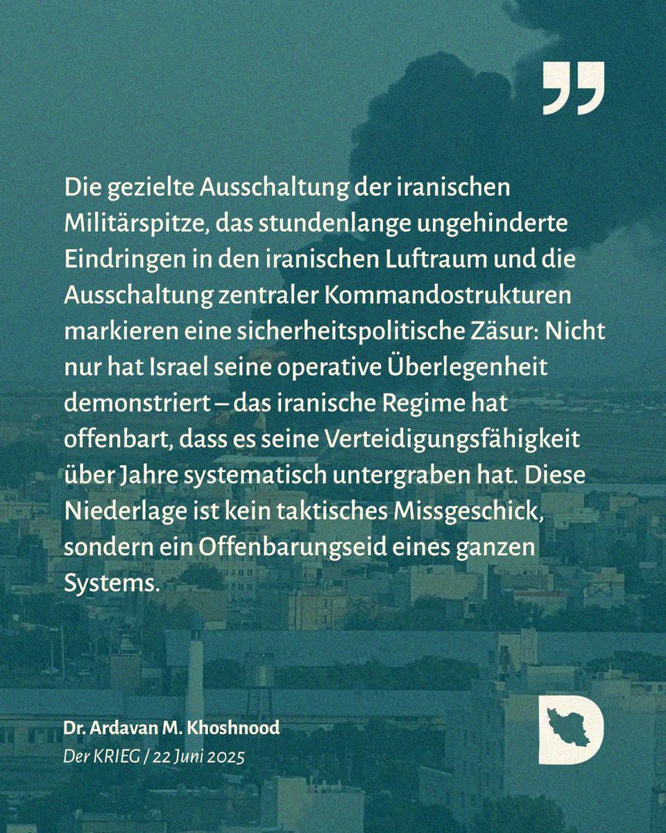 IranDiskurs's tweet image. Der Iran-Israel-Krieg: Ein massives Versagen der Gegenspionage und das strategische Auseinanderbrechen der Islamischen Republik
@ardavank
#Iran #IranIsraelConflict
🔗 irandiskurs.de/der-krieg/der-…