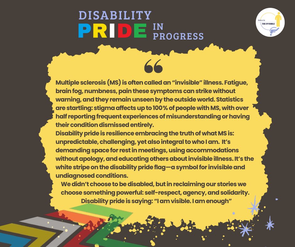 “Disability Pride means owning every part of my story - scars, wheels, and all.” - These words by <a href="/Jaitrali/">@ jaitrali</a>, a psychologist, author &amp; person living with #MultipleSclerosis, speak to what it really means to live with an #InvisibleDisability.
#DisabilityPrideMonth #InvisibleIsReal