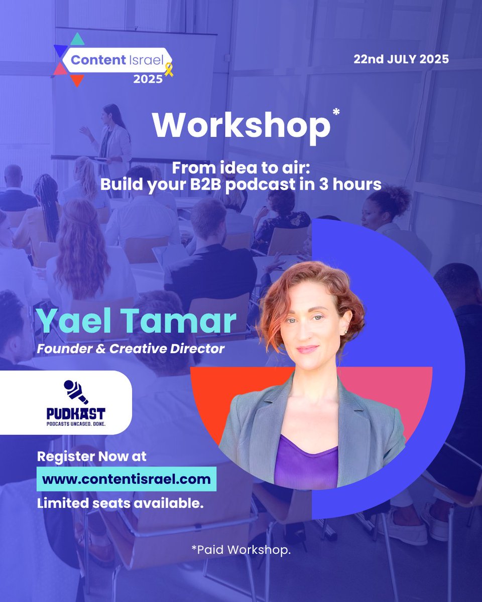 Launching your B2B podcast in just 3 hours?

Join me today at #ContentIsrael2025 for a hands-on workshop - founders, marketers, content pros, this one's for you.

Walk in with an idea, walk out with a plan + your first episode 💥

Let’s create something powerful!