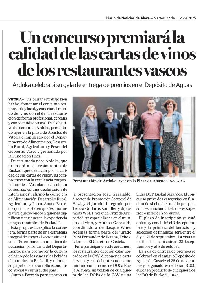 "Ardoka", una nueva iniciativa impulsada por el Gobierno vasco y la Fundación Hazi, que premiará a los #restaurantes de #Euskadi que destaquen por la calidad de sus cartas de #vino y por su compromiso con la excelencia #enogastronómica👏

👉Inscripciones hasta el 3 de septiembre