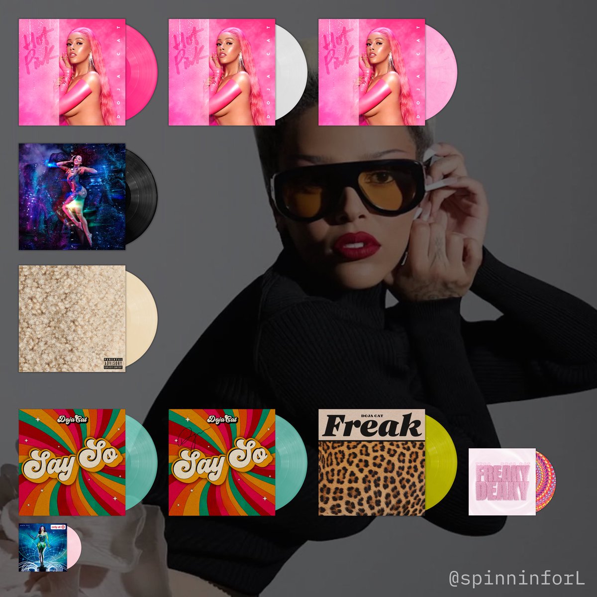 Venatrix54's tweet photo. Doja Cat Vinyl Masterlist!! 💿
(Minus Soundtracks)

Made by me! @spinninforL on IG https://t.co/Vkah1v65O8