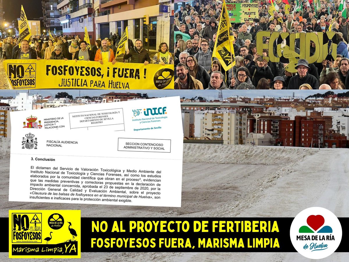 🚨 La Fiscalía de la Audiencia Nacional exige lo mismo que pedimos desde la @MesadelaRia: ¡modificar el proyecto de Fertiberia porque NO elimina los riesgos de los fosfoyesos en Huelva!

👇 Abro hilo 🧵