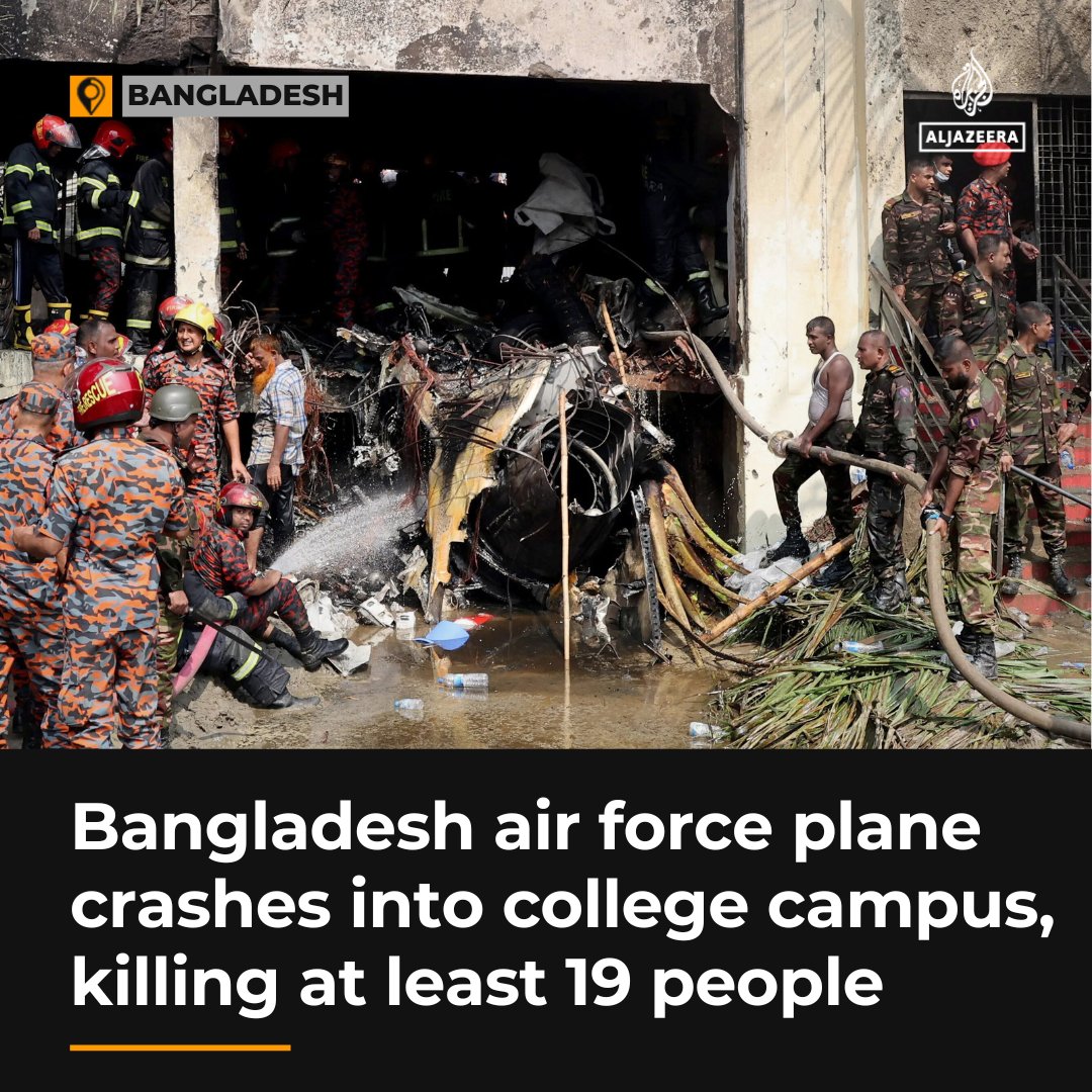 TawkiRo's tweet photo. At least 19 people have been killed after a Bangladesh air force plane crashed into a college campus in the capital, Dhaka, according to local media reports https://t.co/9dskYEgnh0 https://t.co/nLu4z9S6TK