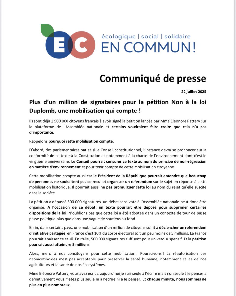 La pétition Non à la loi Duplomb, une mobilisation qui compte.

Certains voudraient faire croire que cela n’a pas d’importance,

Nous rappelons pourquoi cette mobilisation compte 👇🏿