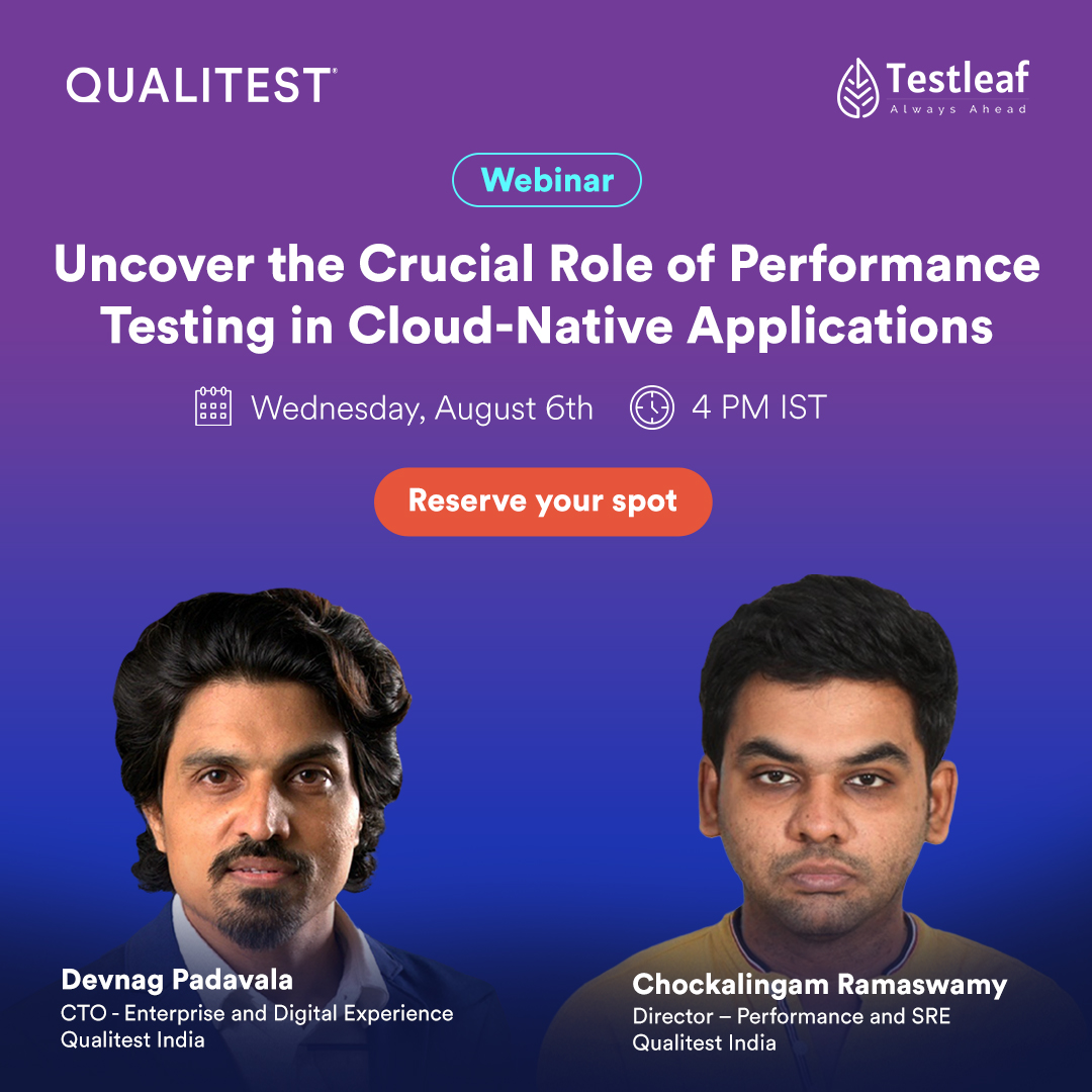 Qualitest's tweet image. Want to stop guessing and start scaling smart? 

Join Qualitest + @Testleaf1 on Aug 6, 4 PM IST, to learn how to test microservices the right way and catch issues before users do. 

Register now 👉 bit.ly/416J3ct

#PerformanceTesting #CloudNativeApplications #TechWebinar
