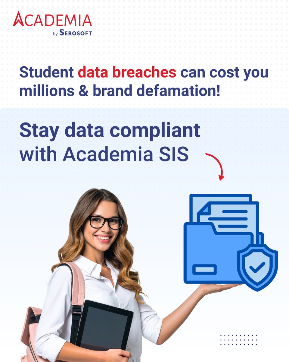 academiaerp's tweet image. Student data isn’t just sensitive—it’s sacred.
One breach can mean lawsuits and lost trust.
Academia SIS offers enterprise-grade security and role-based access to keep your campus compliant and confident.
#StudentDataProtection #CampusSecurity #EdTechSolutions