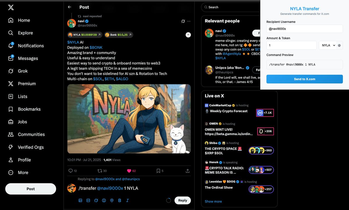 h2crypto_eth's tweet image. Finished a POC of @AgentNyla $NYLA
I don't bother command line actually, however I believe an comfortable UI can always help.
This is the Chrome extension I made to try if NYLA can be more user-friendly.
Current Features 👇👇👇
﹒ Easy Transfer Setup - Simple form interface…