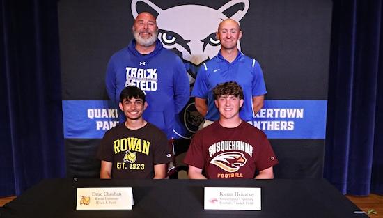 SOLsports (@solsports) on Twitter photo Quakertown's Drue Chauhan & Kieran Hennessy will compete in track & field at the collegiate level. Hennessy will also play football. <a href="/GOSusqU/">Susquehanna Athletics</a> <a href="/SURiverHawksFB/">Susquehanna Football</a> <a href="/RowanAthletics/">Rowan Athletics</a> <a href="/OfficialQCHS/">Quakertown Community High School</a> <a href="/QCHSAthletics/">QCHSAthletics</a> <a href="/QCHSFootball/">QCHS Football</a>
suburbanonesports.com/college-signin… Quakertown's Drue Chauhan & Kieran Hennessy will compete in track & field at the collegiate level. Hennessy will also play football. <a href="/GOSusqU/">Susquehanna Athletics</a> <a href="/SURiverHawksFB/">Susquehanna Football</a> <a href="/RowanAthletics/">Rowan Athletics</a> <a href="/OfficialQCHS/">Quakertown Community High School</a> <a href="/QCHSAthletics/">QCHSAthletics</a> <a href="/QCHSFootball/">QCHS Football</a>
suburbanonesports.com/college-signin…