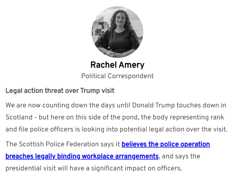 therachelamery's tweet image. Leading today's #TheSteamie morning politics newsletter from @TheScotsman is legal action threat over police preparations for Donald Trump's visit.
Sign up for free: scotsman.com/newsletter