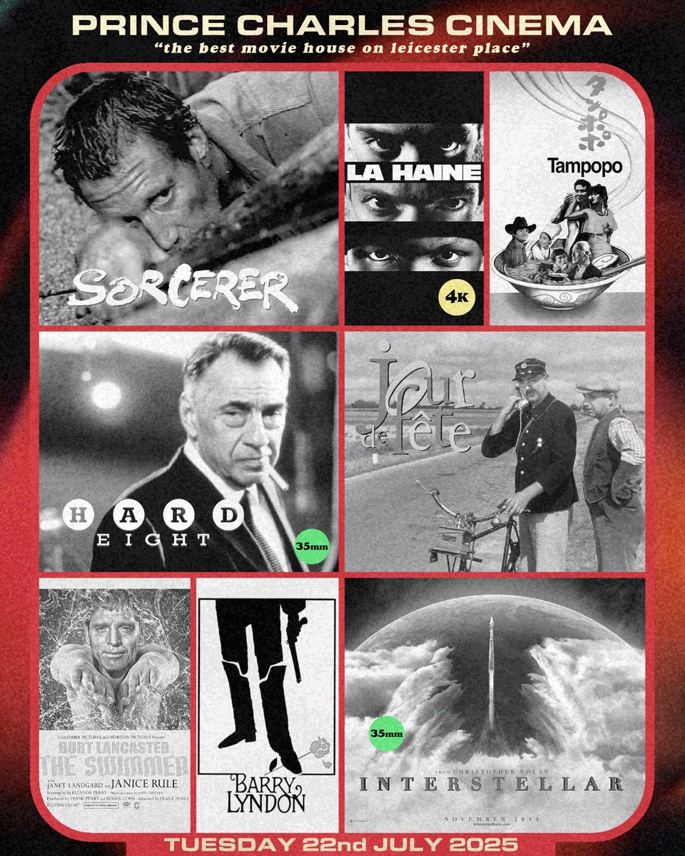 ThePCCLondon's tweet image. SHOWING TODAY 🎞️
- SORCERER
- LA HAINE in 4K
- TAMPOPO
- HARD EIGHT in 35mm
- JOUR DE FÊTE
- THE SWIMMER
- BARRY LYNDON
- INTERSTELLAR in 35mm
princecharlescinema.com