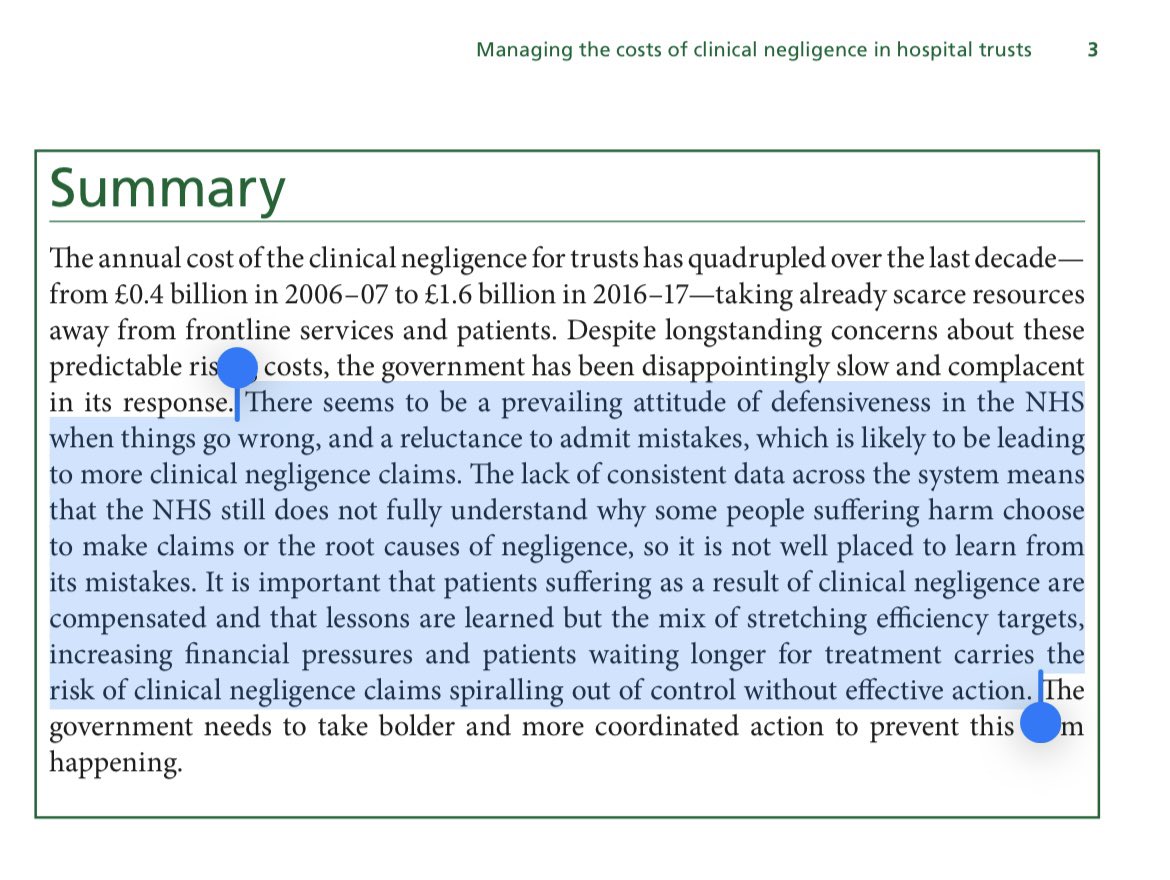 maternityR2R's tweet image. Committee of Public Accounts (2017-2019)
“There seems to be a prevailing attitude of defensiveness in the NHS when things go wrong, and a reluctance to admit mistakes, which is likely to be leading to more clinical negligence claims.”
Still happening today!
@wesstreeting