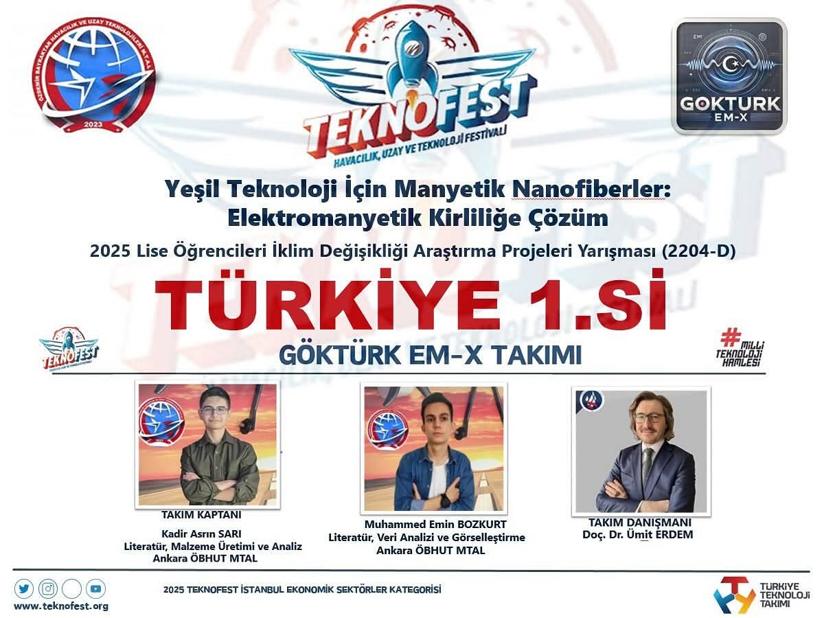 Okulumuz Teknofest Türkiye Şampiyonu✨
🏆🏆🏆

Bizlere bu gururu yaşatan Özdemir Bayraktar Havacılık ve Uzay Teknolojileri MTAL, Göktürk EM-X Takımını kutluyoruz.

Okul müdürümüz Samet Bilecen ile tüm ekibimizi ayrıca tebrik ediyoruz.
👏👏👏

#BaşarıAslaTesadüfDeğildir
