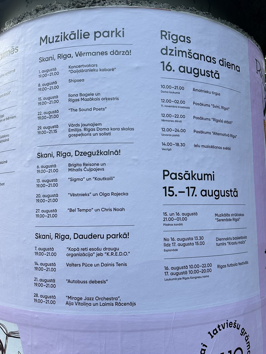 Atzīmējot Rīgas dzimšanas dienu augustā, notiks vairāki bezmaksas koncerti Rīgas centrā un apkārtnēs. Dažādi mūziķi dažādām gaumēm. rigasvasara.lv #rīga #rīgasvasara <a href="/RigasDome/">Rīga</a> #vasara