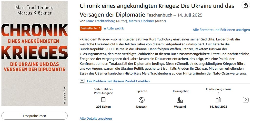 KlocknerMarcus's tweet image. Gute Nachrichten zum Morgen: Die &quot;Chronik eines angekündigten Krieges&quot; ist jetzt bei Amazon auch wieder verfügbar. Hier ein kleiner Auszug aus der Einleitung: &quot;Das Resultat einer Politik,
die von Frieden spricht, aber militärisch auftrumpfen will, wird immer deutlicher: Europa…