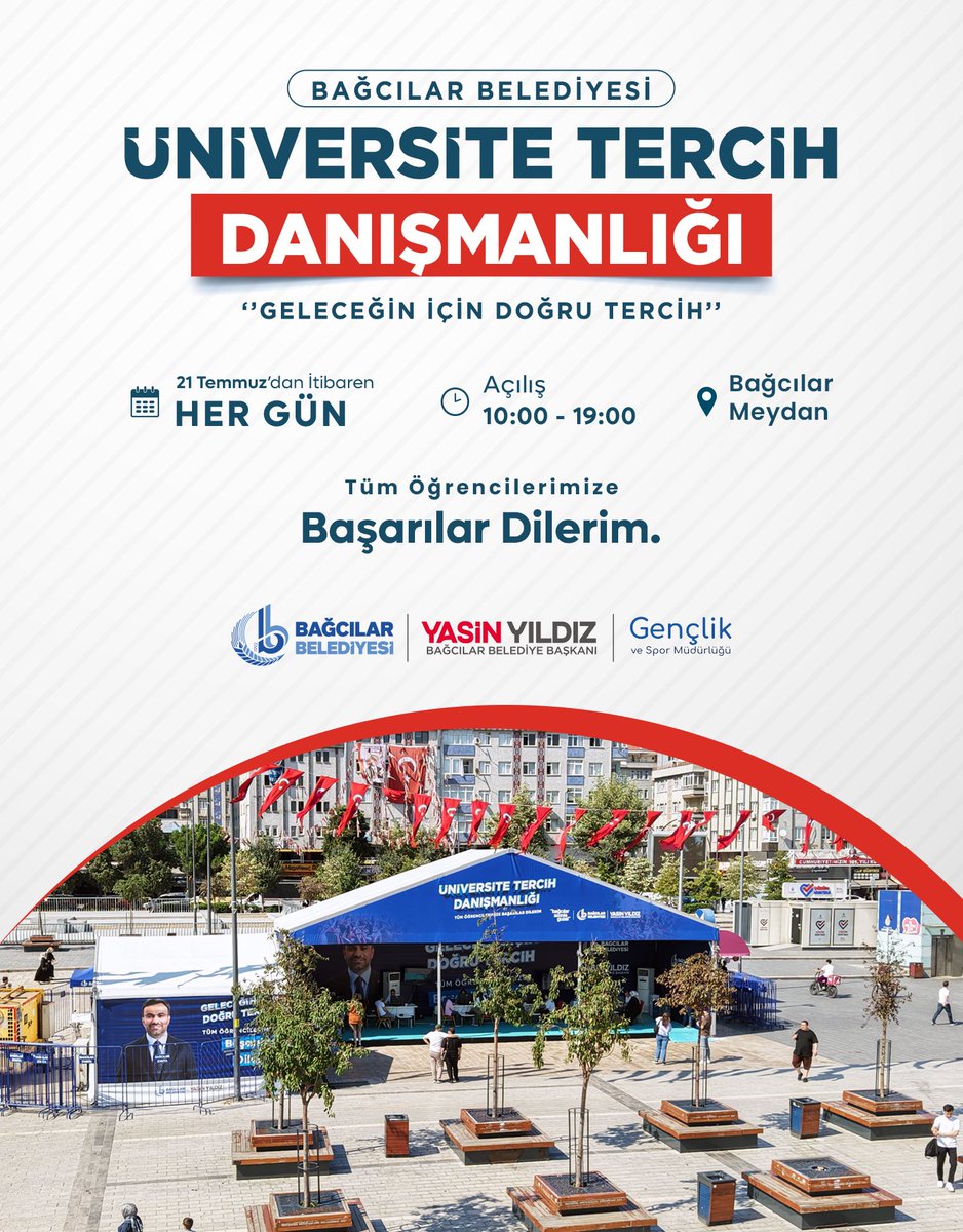 Doğru tercih, güçlü bir gelecek demektir 🎓

Bağcılar Belediyesi olarak tercih döneminde de yanındayız.
Bağcılar Meydanımızdaki tercih danışmanlık çadırımızda seni bekliyoruz.

#BağcılarSizinleGüzel❤️
