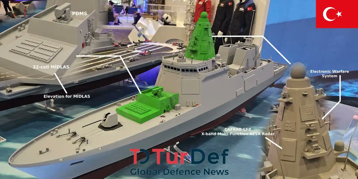 turdefcom's tweet image. 🇹🇷
@MSB_ASFAT Displays #TF2000 Destroyer's Updated Design
#ASFAT has put the updated design of the TF-2000 anti-air warfare destroyer on display at the #IDEF25 international defence exhibition held in Istanbul. @idefintl
turdef.com/article/idef25…
