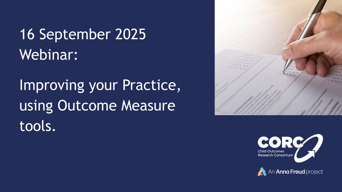 CORCcentral's tweet image. If you're already familiar with using outcome measures, this training will support you further to use a combination of measures to improve your practice & get better results within your children and young people #mentalhealth or #wellbeing service.
👀
orlo.uk/An4GY