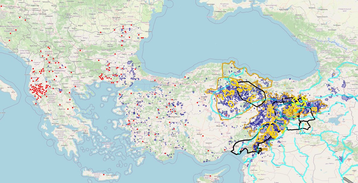 HISTORIC Map of the Alevi Ocaks (WIP)! (Past &amp; Present)
Gold = Wafaî
Red = Bektaşî
NOTE: some aren't Alevi anymore! There's probably more communities that converted (mostly 19th c.) which could be depicted here though!