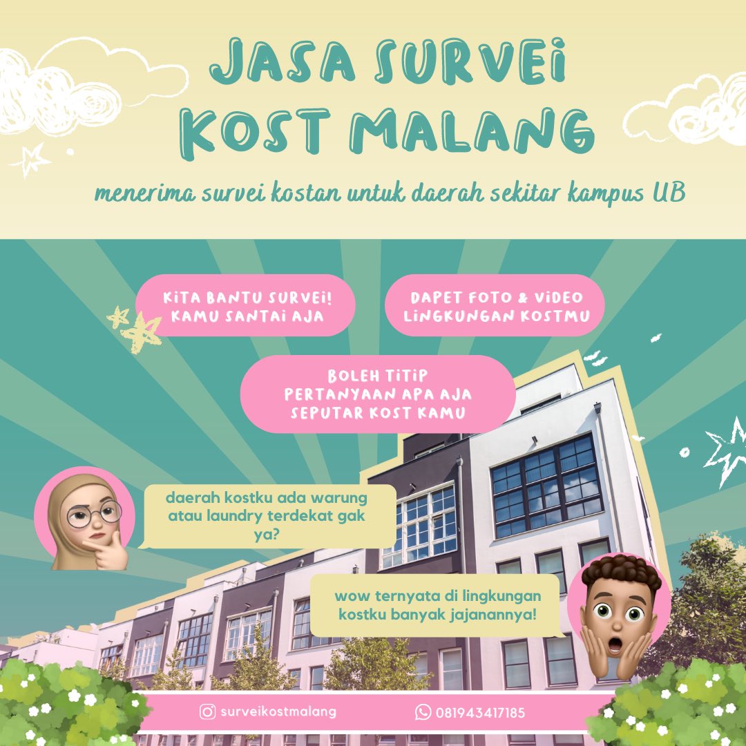 notIogic's tweet photo. menerima survei kostan untuk daerah sekitar Univ. Brawijaya (UB), UM, Polinema, dll 

udah dapet kost tapi masih ragu dengan kondisi sekitarnya? 

sini! kita bantu survei-in dengan harga murah ramah di kantong!

testi on ig @ surveikostmalang
more info: wa on bio!

#zonauang https://t.co/lzqxjPFTmD