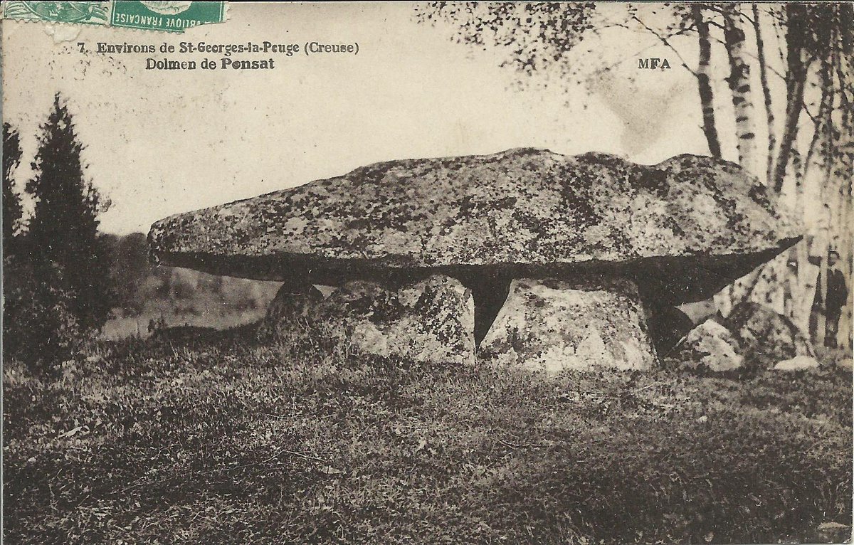 PhilWat09037421's tweet image. The dolmen near Ponsat in St-Georges-la-Pouge (Creuse) has a massive 4.8x3m capstone resting on seven low orthostats and is generally seen as the best preserved and most imposing one in the département. #TombTuesday.