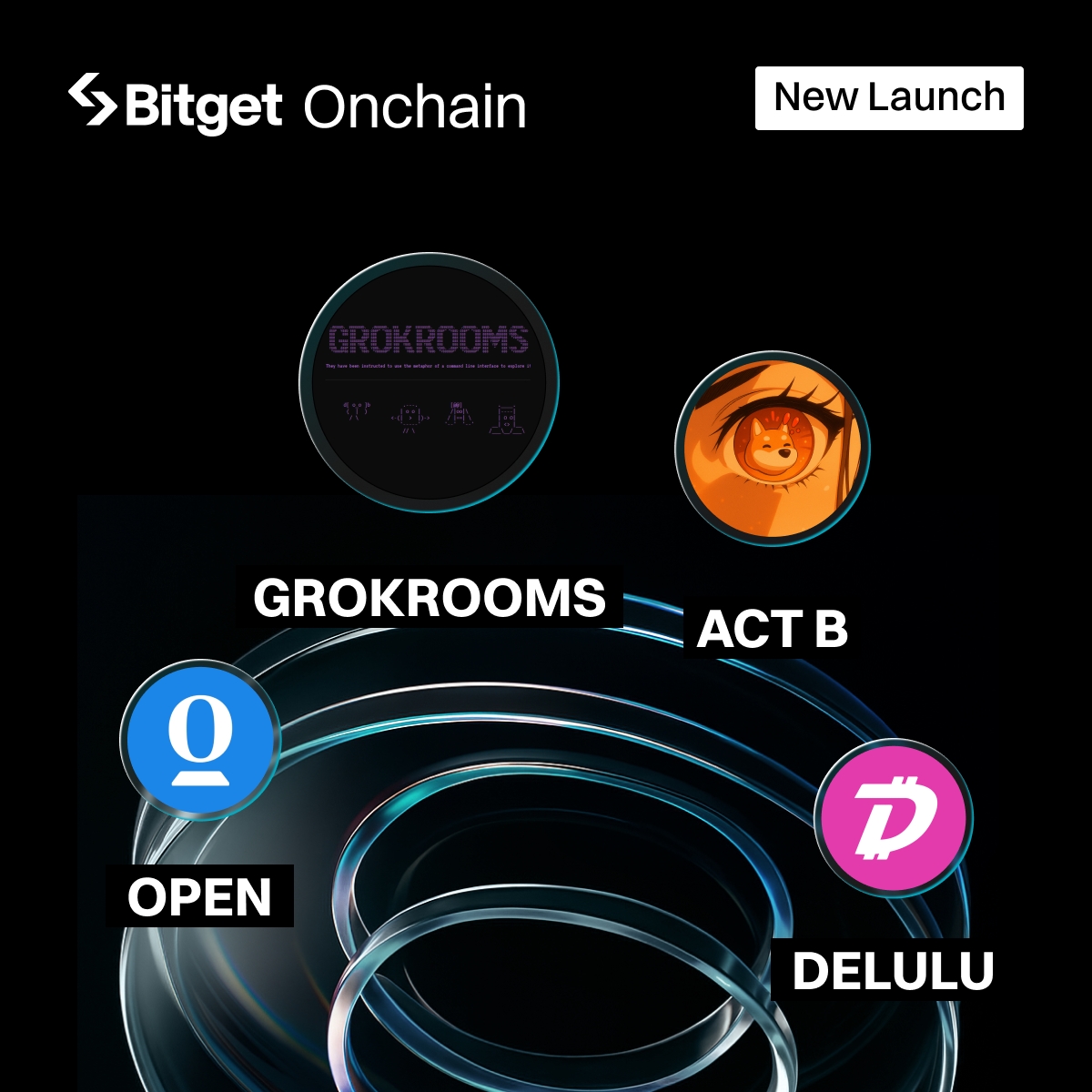 bitget's tweet photo. New Launch Alert at #BitgetOnchain 

🔹 #Grokrooms 
🔹 ACT B
🔹 $OPEN
🔹 $DELULU

Find the next 100x gem: 
🚀 https://t.co/ij4AUUHUW5 
📱 Bitget App → Markets → Onchain https://t.co/4fNIHuoy23