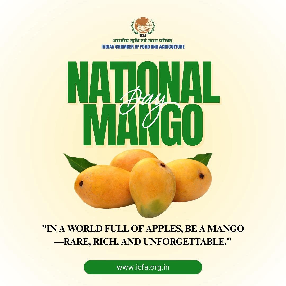 🥭 Celebrating #NationalMangoDay – the king of fruits &amp; pride of Indian agriculture!

In a world full of apples, be a mango: rare, rich &amp; unforgettable. 💛
#Mango #ICFA #AgriPride #FarmToFork