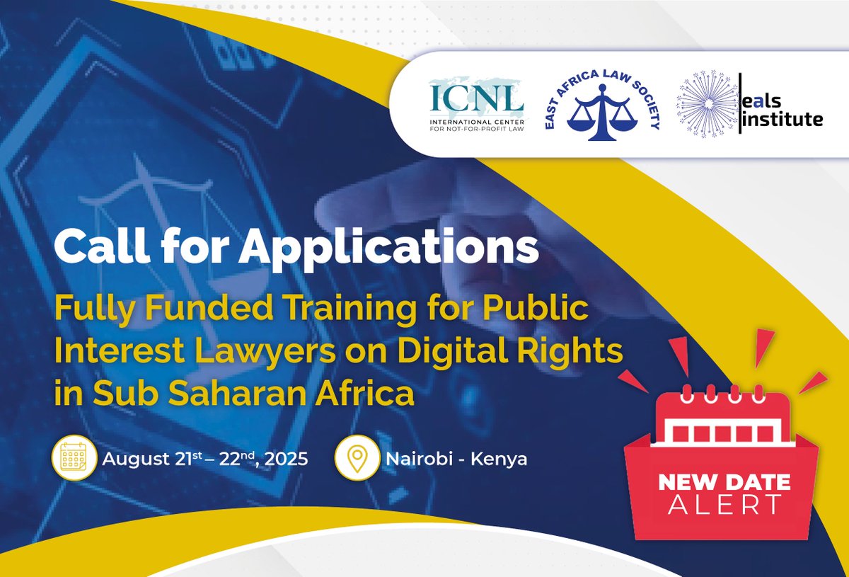 🚨 DATE CHANGE ALERT!

The Digital Rights in Sub-Saharan Africa training will now take place August 21–22, 2025 in Nairobi, Kenya! 🇰🇪

 Are you a public interest lawyer passionate about defending online freedoms and civic space?
This fully funded program will equip you with the