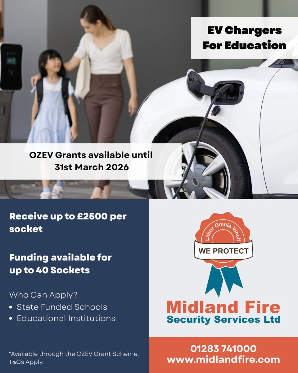 firedetection's tweet image. GRANTS AVAILABLE UNTIL 31ST MARCH 2026
Call us for a your free consultation.
midlandfiresecurity.co.uk/electrical-con…
#evchargers #ozev #ozevgrant #greenenergy #electriciansburton #evchargersburton #commercialevs #carchargers #fleetchargers