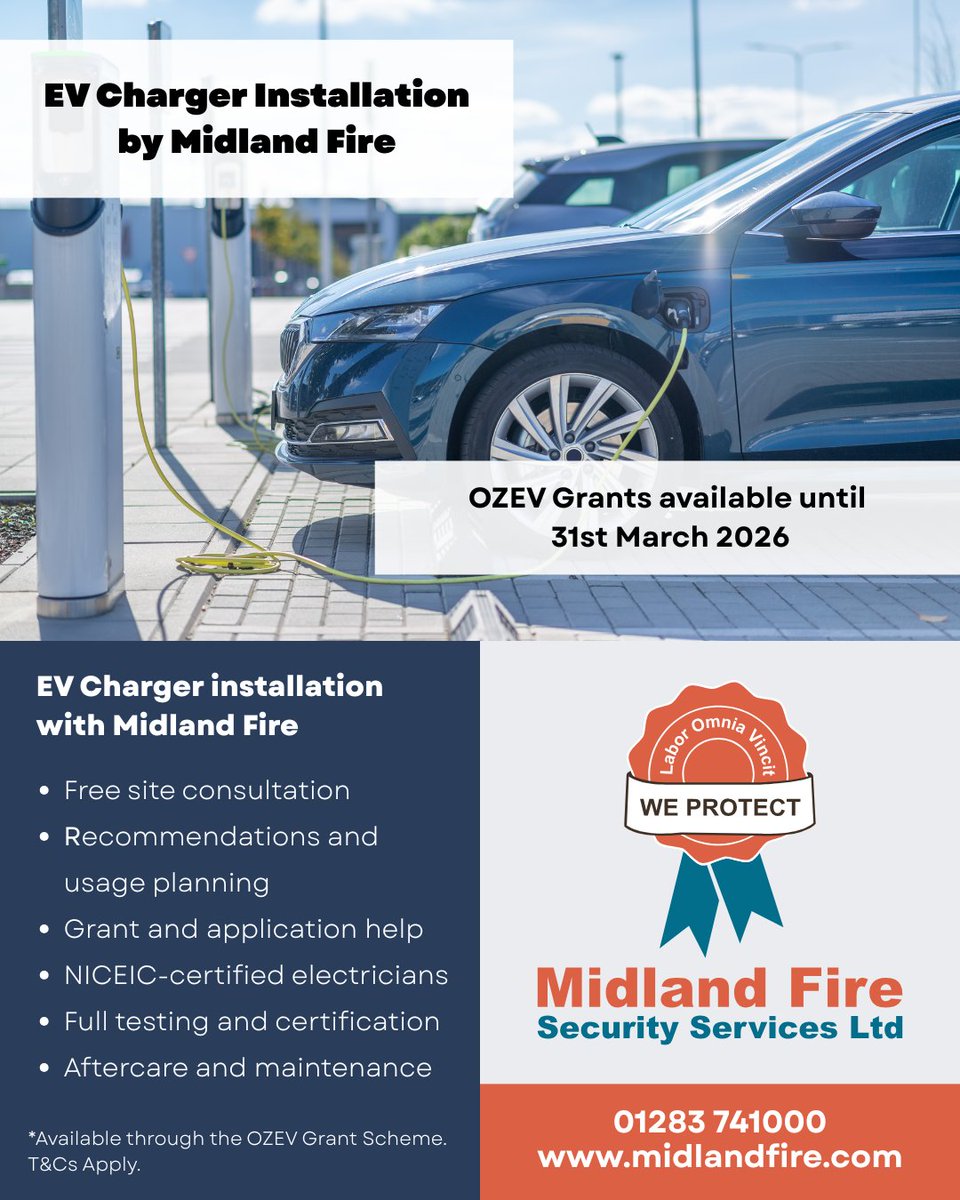 firedetection's tweet image. GRANTS AVAILABLE UNTIL 31ST MARCH 2026
Call us for a your free consultation.
midlandfiresecurity.co.uk/electrical-con…
#evchargers #ozev #ozevgrant #greenenergy #electriciansburton #evchargersburton #commercialevs #carchargers #fleetchargers