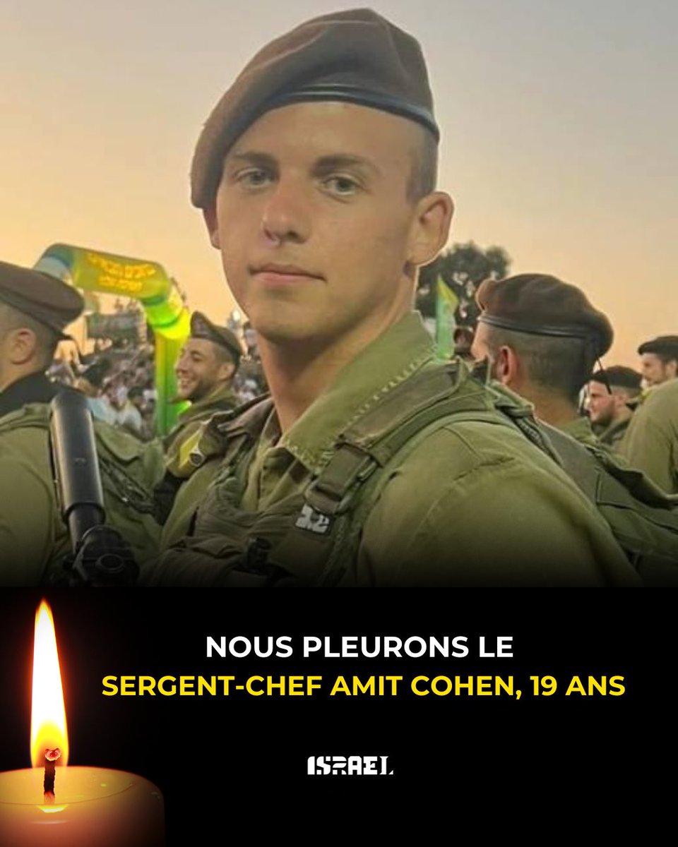 IsraelenFR's tweet image. Nous pleurons la perte du sergent-chef Amit Cohen, 19 ans, soldat du 13e bataillon de la brigade Golani, tombé au combat hier dans le sud de Gaza.
Nos pensées accompagnent sa famille et ses proches en cette période difficile.
🕯️ Que sa mémoire soit une bénédiction.