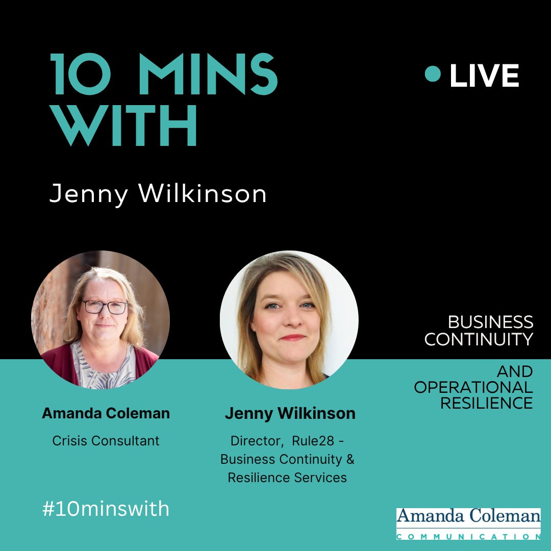 Another week and another #10minswith chat. This time I am joined by the wonderful Jenny Wilkinson to talk about business continuity and operational resilience which is a really important subject.

Find out her advice here youtu.be/llI8vMFpk18
