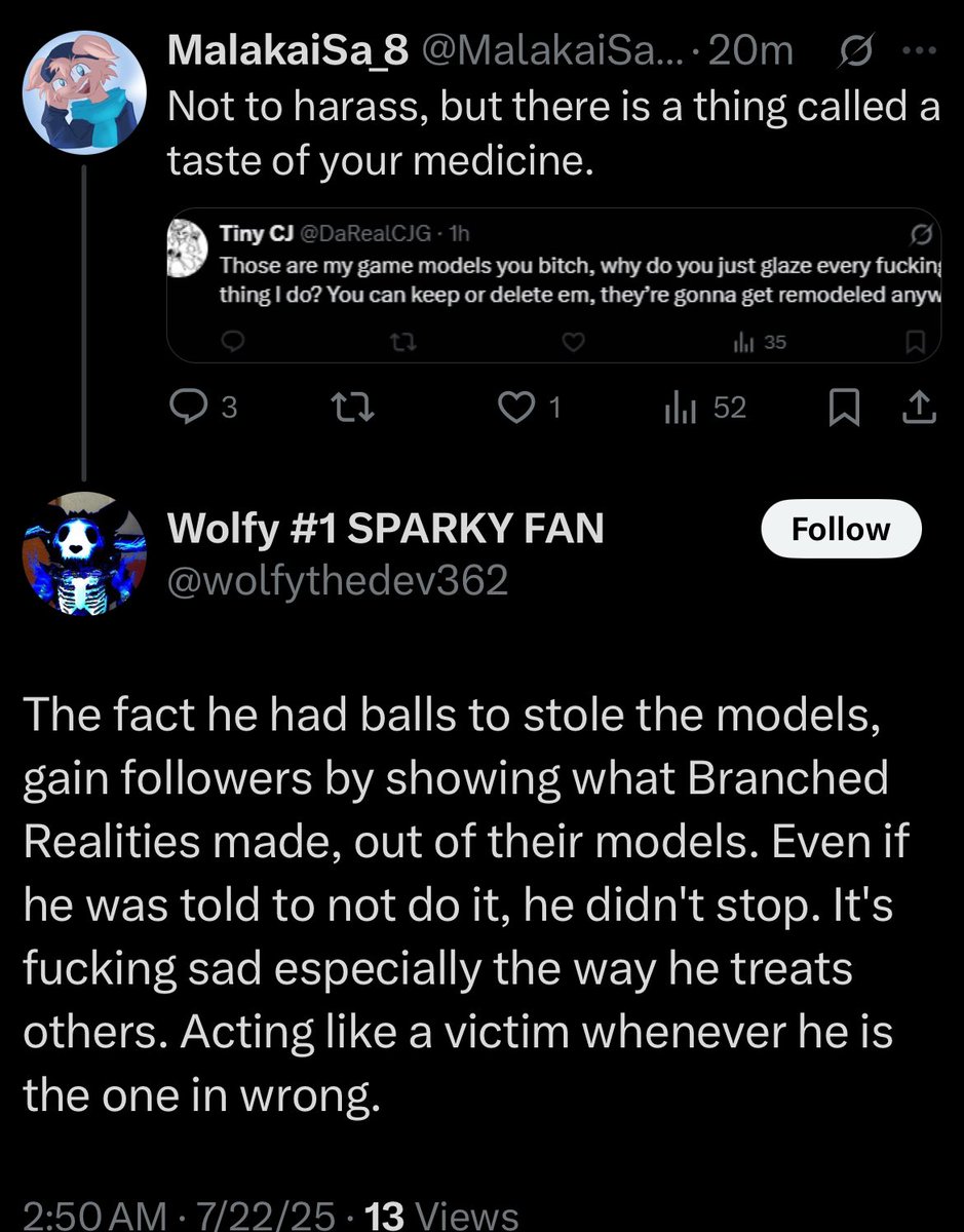DaRealCJG's tweet image. I just fucking KNOW you ain’t talkin bru, I may have uncopylocked models but unlike you I wasn’t the one who actually uncopylocked it.
Why the fuck do the biggest hypocrites come after me for something when they do the exact same FUCKING thing!?
