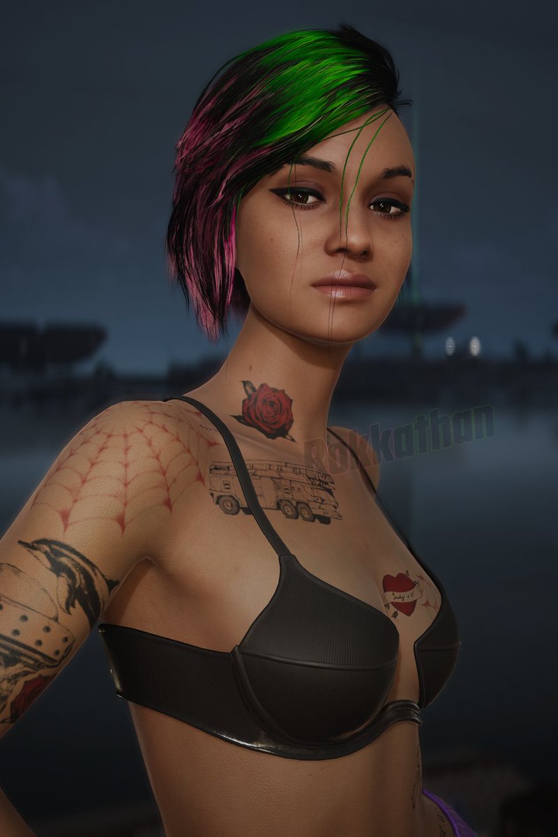 Rokkathan's tweet image. &quot;Hiya V&quot;
#Cyberpunk2077 #VirtualPhotography #JudyAlvarez