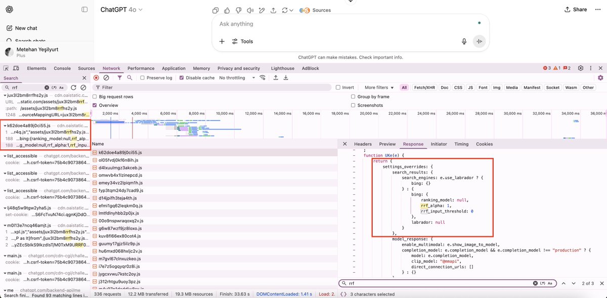 How ChatGPT Ranks Citations (I checked the code) 📊

ChatGPT uses RRF (Reciprocal Rank Fusion): A formula that combines multiple search results. (RRF isn't something new)

Here's what I found in their Chrome DevTools and why it matters for your SEO strategy 

A THREAD 👇🧵 (1/n)
