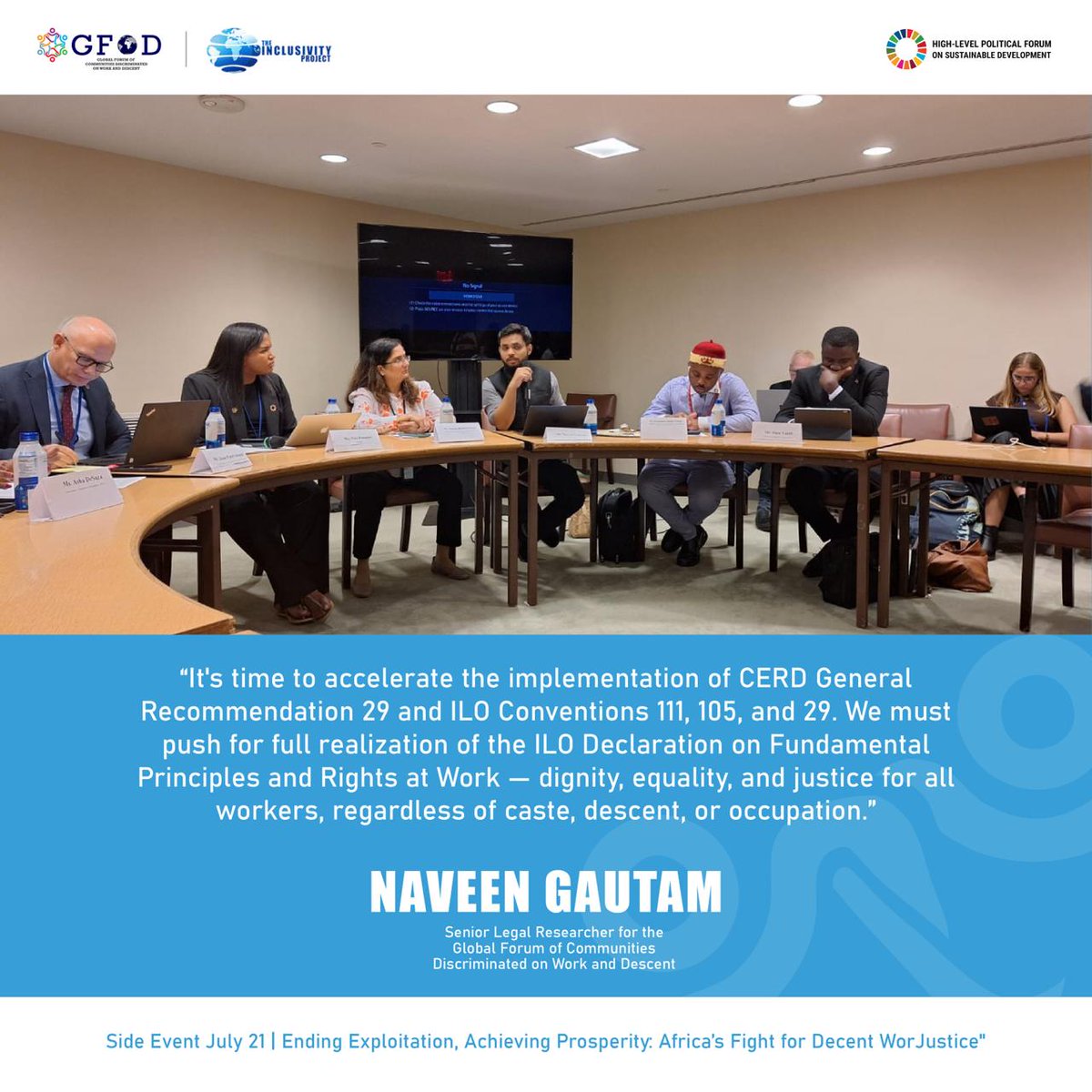 CastoutSlavery's tweet image. At #HLPF2025, @Nav_lit1948 spotlights #CDWD Youth perspectives at the side-event on #SDG8 'Ending Exploitation, Achieving Prosperity: Africa’s Fight for Decent Work.' 🌍 @CongoConnexion @UNMGCY