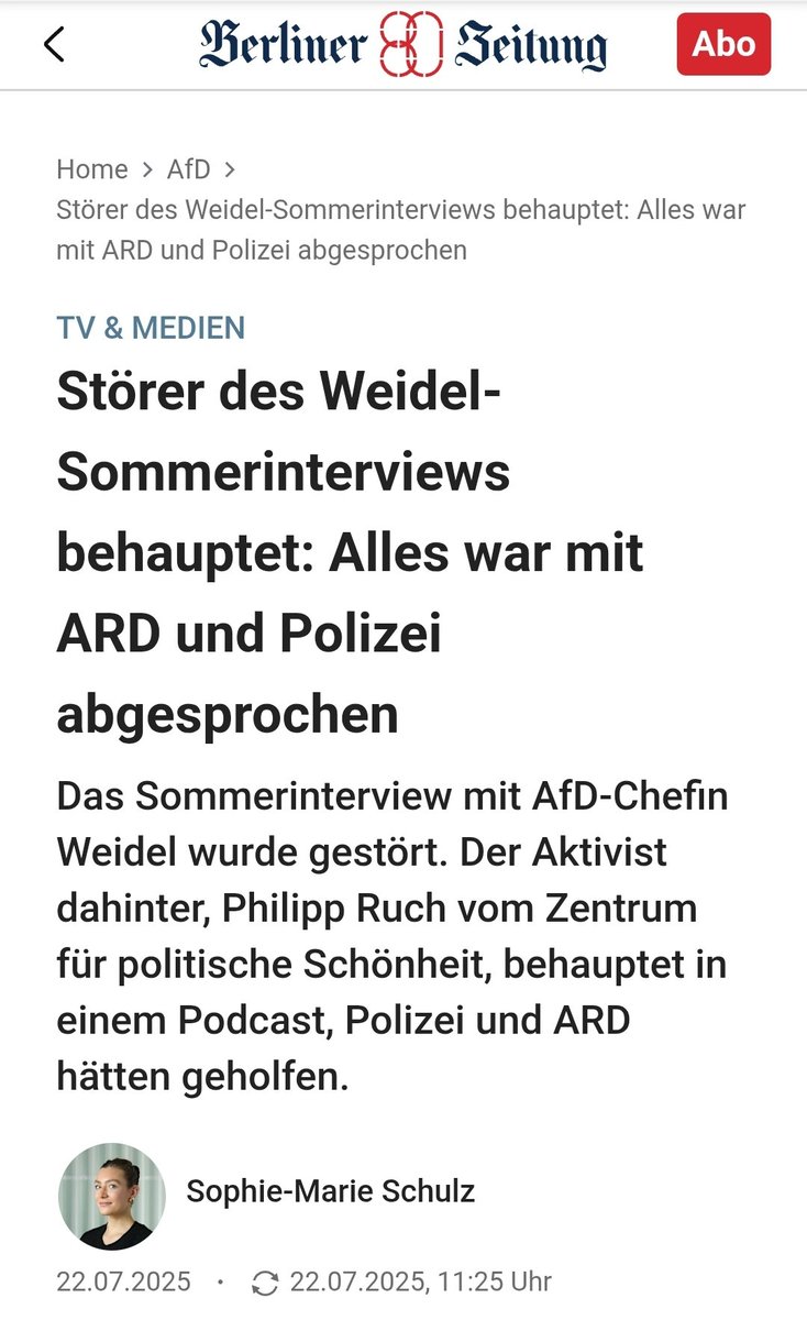 "Störer des Weidel-Sommerinterviews behauptet: Alles war mit ARD und Polizei abgesprochen" #OerrBlog