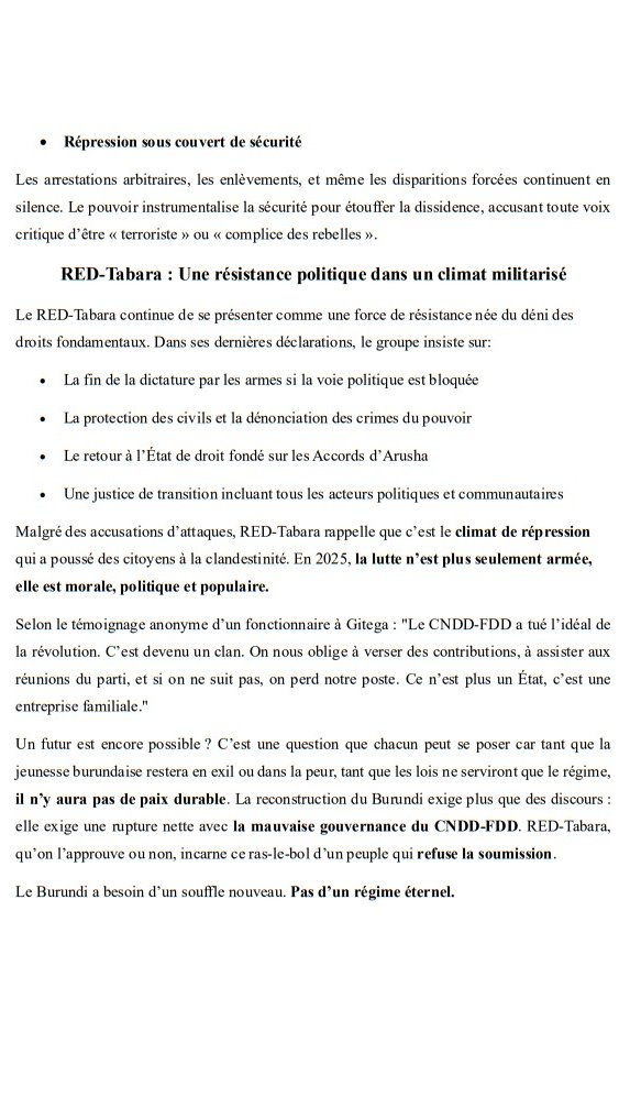 RED-Tabara incarne le ras-le-bol d'un peuple qui refuse la soumission dans un #Burundi où l'Etat de Droit a été enterré vivant par le régime CNDD-FDD.