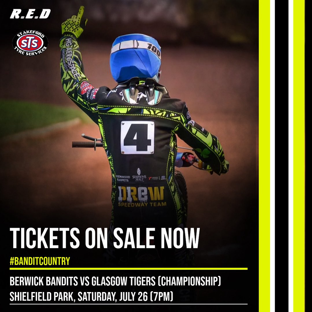 Berwick Bandits Speedway (@banditsspeedway) on Twitter photo ๐๐ฒ๐ ๐ฌ๐ผ๐๐ฟ ๐ง๐ถ๐ฐ๐ธ๐ฒ๐๐ ๐ก๐ผ๐ ๐ค
Tickets are on sale now for Saturdayโs huge clash between your R.E.D Bandits and Glasgow Tigers Speedway at Shielfield Park in the Cab Direct Championship (7pm).
Itโs the hottest ticket town! ๐
๐๏ธ - berwickspeedway.com/tickets/ ๐๐ฒ๐ ๐ฌ๐ผ๐๐ฟ ๐ง๐ถ๐ฐ๐ธ๐ฒ๐๐ ๐ก๐ผ๐ ๐ค
Tickets are on sale now for Saturdayโs huge clash between your R.E.D Bandits and Glasgow Tigers Speedway at Shielfield Park in the Cab Direct Championship (7pm).
Itโs the hottest ticket town! ๐
๐๏ธ - berwickspeedway.com/tickets/