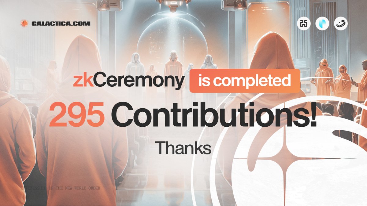GalacticaNet's tweet image. 🎉 The Galactica zkCeremony is COMPLETE! 🔐🧬
And you, the community, crushed expectations with 295 contributions 🚀
Thanks to every participant who added entropy and helped secure the cryptographic foundation of Galactica’s mainnet.
Privacy is a shared effort. You showed up.…