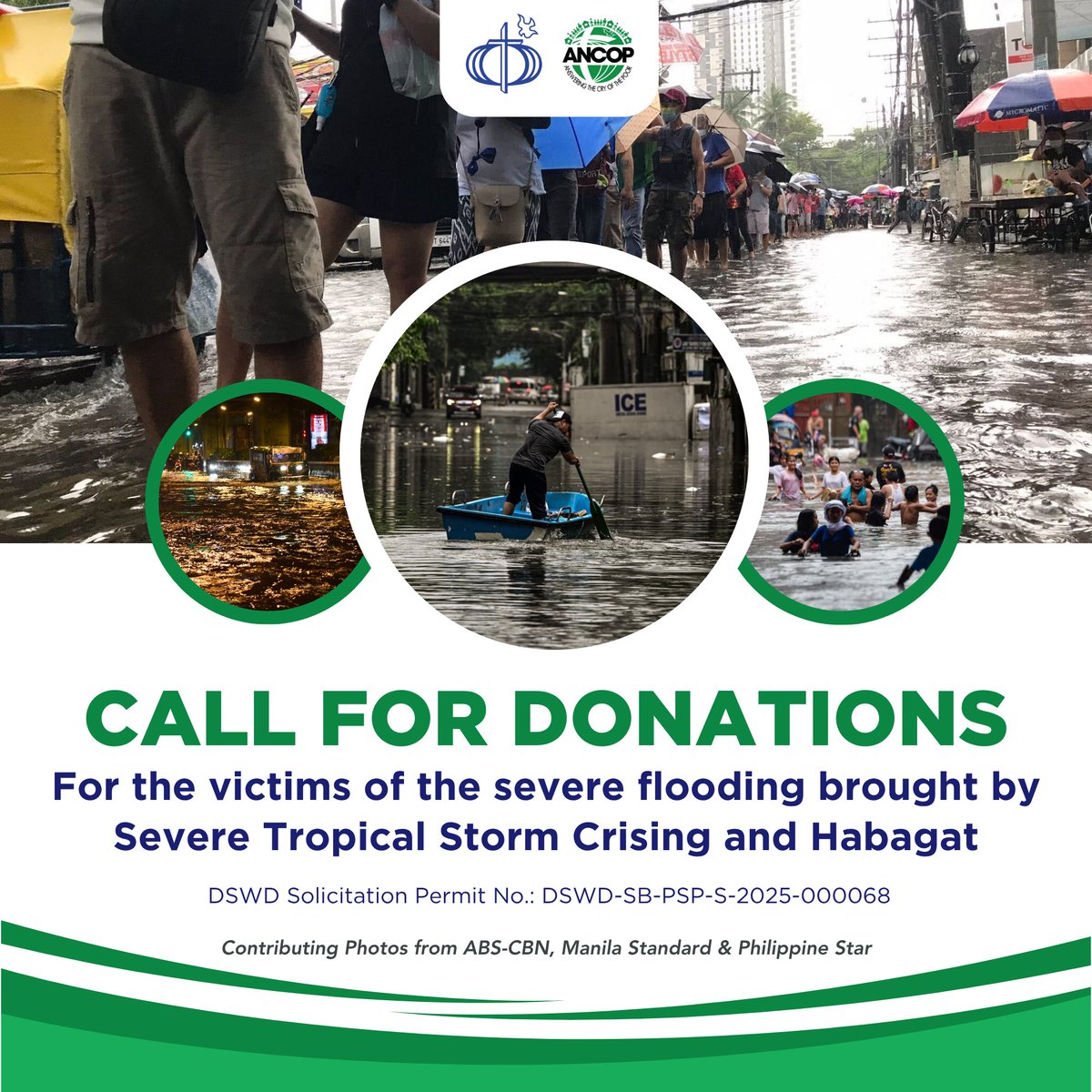 cfc_ancop_'s tweet photo. CALL FOR DONATIONS

Thousands of families are suffering from severe flooding caused by Tropical Storm Crising and the intensified Habagat.

Support the relief efforts by donating through CFC ANCOP. https://t.co/a4ZJcVaYDb