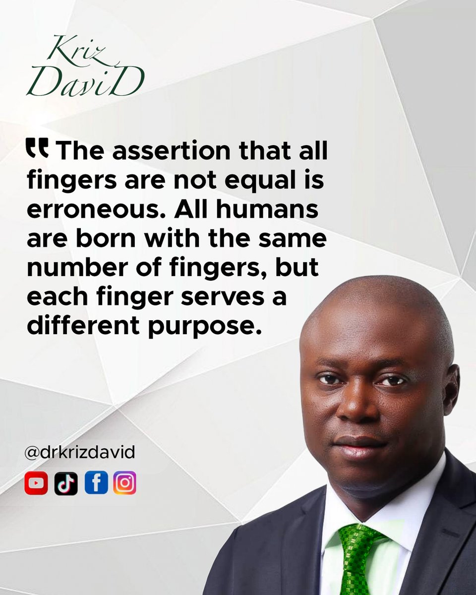 drkrizdavid's tweet photo. The assertion that all fingers are not equal is erroneous. All humans are born with the same number of fingers, but each finger serves a different purpose- Kriz David

#LetsfixNaija | Napo | "Congratulations Simi" | "Federal Government" |  #fyp  #nigeria | Kemi | https://t.co/ncxV1lE7t2