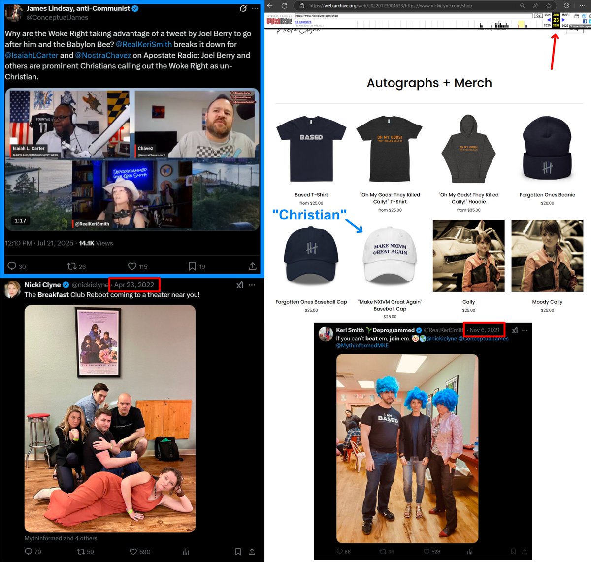 miisaakan's tweet image. New definition of 'Christian' just dropped:
"Attempting to rehabilitate a sex-cult member and cavorting around with her, as she was selling 'Make NXIUM Great Again' hats through her online store."