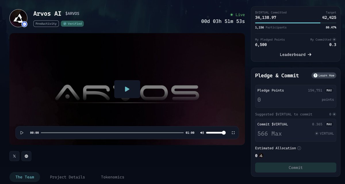 lukasiker2912's tweet image. Using some of my soon-to-expire points for Arvos AI $ARVOS today,  but here&apos;s the problem: what happens if the project doesn&apos;t reach 100% funding?

That&apos;s right, my points will be gone... completely wasted.

It feels like the @virtuals_io  team didn’t fully consider cases like…