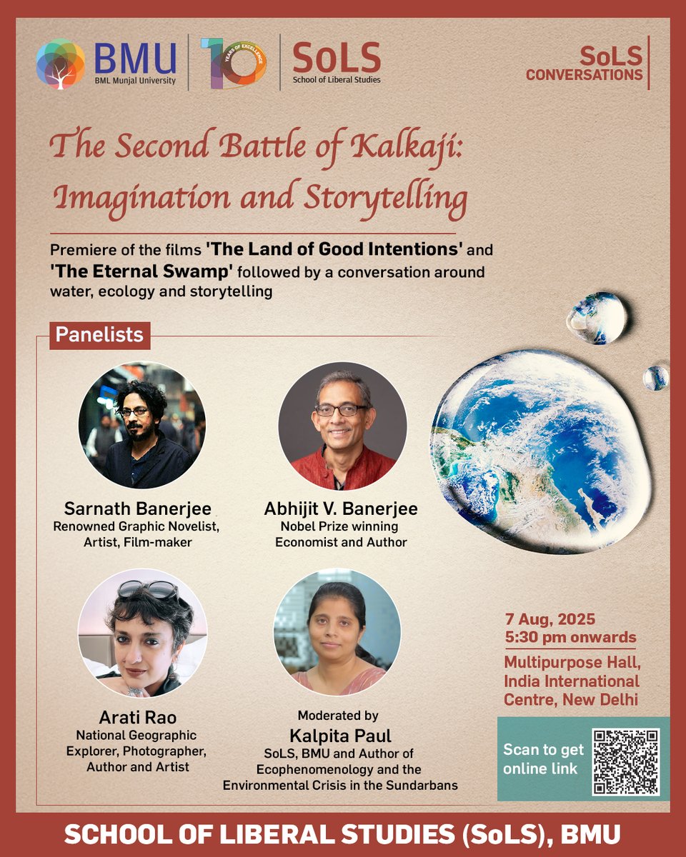 BMU School of Liberal Studies presents SoLS Conversations: “The Second Battle of Kalkaji: Imagination and Storytelling” – film screenings and a panel with Nobel Laureate Abhijit Banerjee, Sarnath Banerjee &amp; Arati Kumar-Rao. 
Register: shorturl.at/52MaA