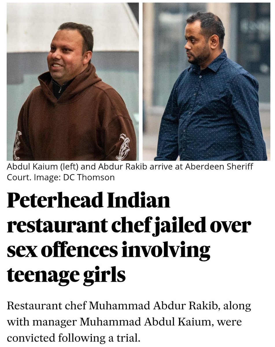 Wommando's tweet image. SCOTLAND: 2 Indian restaurant workers who s*xually assaulted 2 teenage girls have been sentenced.
Muhammad Abdur Rakib: 14 months in jail (his immigration status meant no community sentence was possible)
Muhammad Abdul Kaium walked free -150 hrs unpaid work
Is this justice?