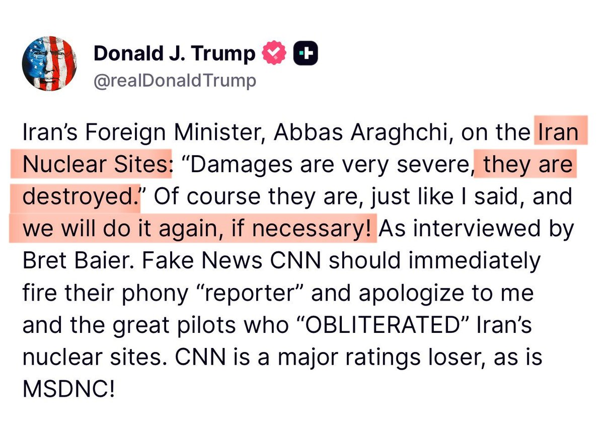 DrEliDavid's tweet image. Trump: “Iran's nuclear sites are destroyed, and we will do it again, if necessary!”