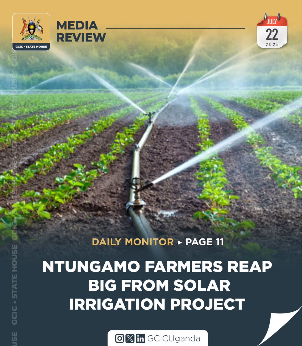 GCICUganda's tweet image. Ntungamo District Farmers are celebrating an increase in agricultural production after the installation of micro-irrigation schemes on their farms.
gcic.go.ug/media-review-2…
#GCICMediaReview
#OpenGovUg