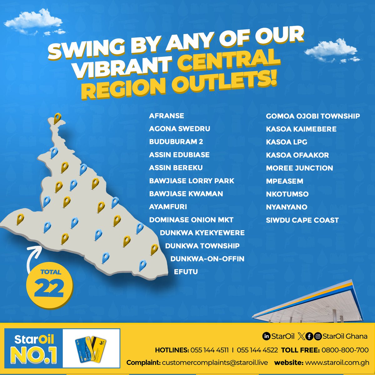 staroilghana's tweet photo. With 22 stations across the Central Region and still counting, StarOil brings you quality fuel, great value, and convenience.
Visit your nearest station today.
#EveryDropCounts
#QualityYouCanAfford
#StarOilGhana
#IamAStarSaver
#Starcard https://t.co/BRMkNzOfrE