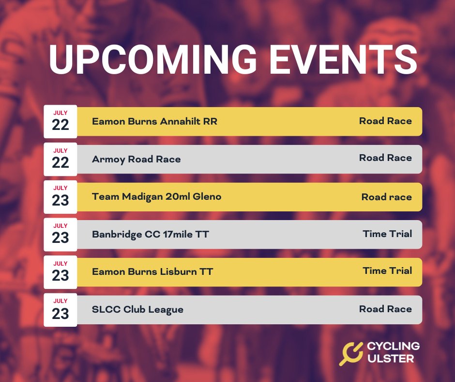 CyclingUlster's tweet photo. Check out the events happening in Ulster this week.
Sign up via Eventmaster.
Find all the upcoming events on the Cycling Ulster Event Calendar https://t.co/N6vyAx8mck
#whatson #cyclingevents #eventcalendar #getinvolved https://t.co/UcWP0DMBiL