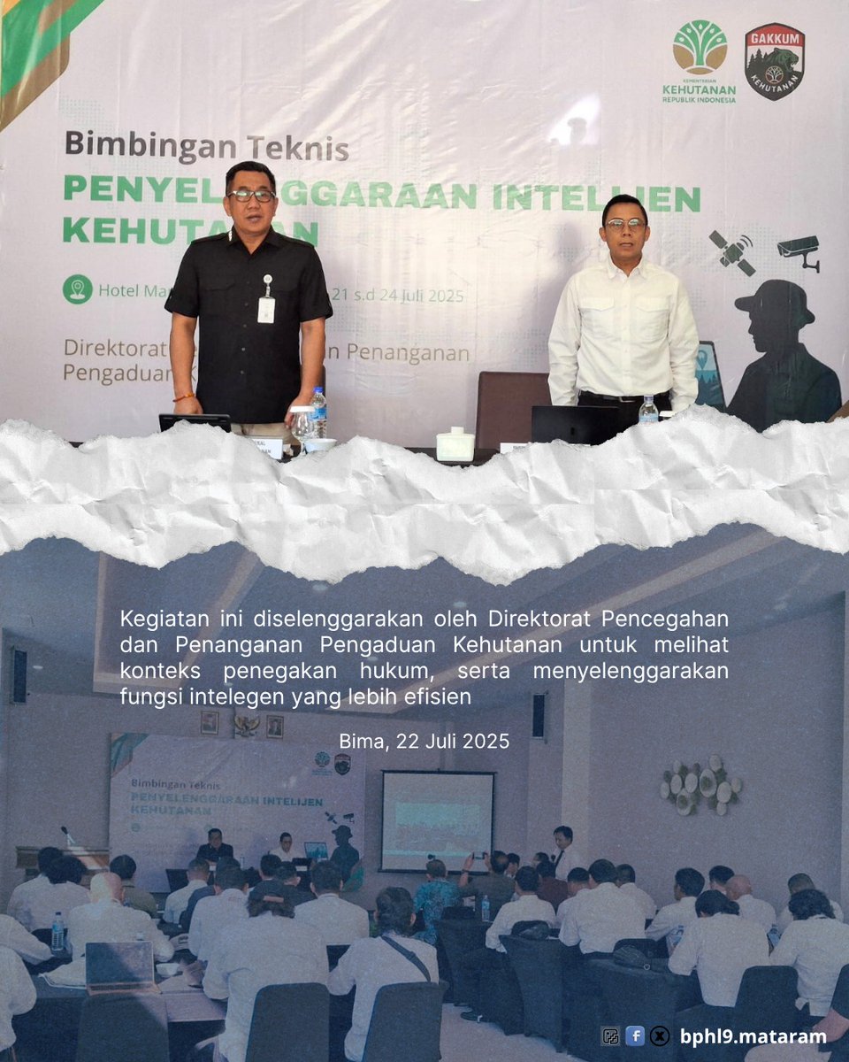 bpsilhkmataram's tweet photo. Semeton,
BPHL IX Mataram turut menghadiri pembukaan Bimtek Penyelenggaraan Intelijen Kehutanan di Hotel Marina Inn Bima. Kegiatan ini jadi langkah strategis memperkuat peran intelijen sebagai “mata dan telinga” dalam pengamanan kawasan hutan. https://t.co/WhxPJ7cr05